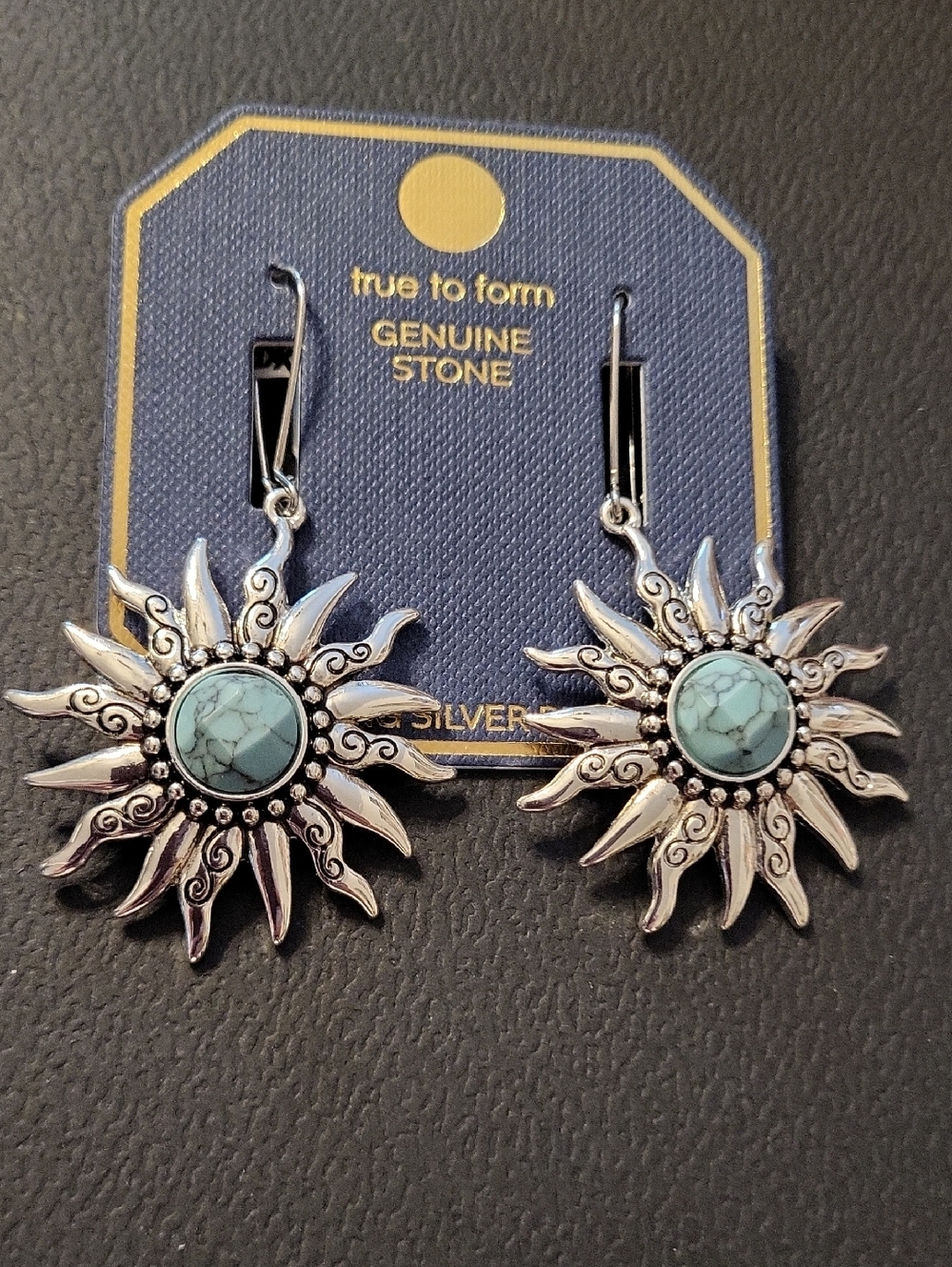 True to Form Silver Sunburst Turquoise Drop Earrings Te